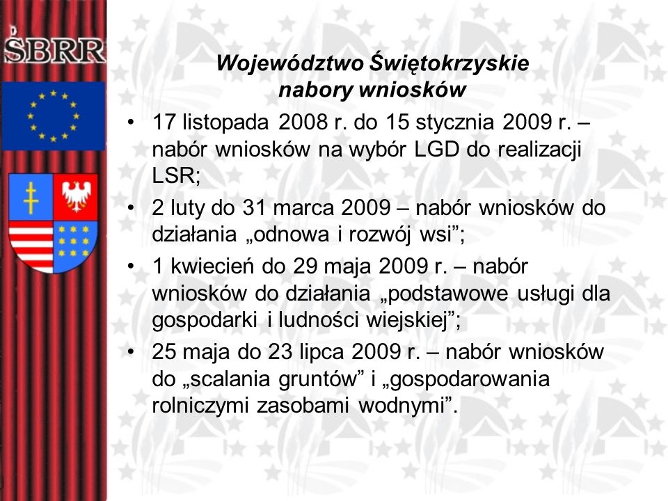 Województwo Świętokrzyskie nabory wniosków 17 listopada 2008 r.