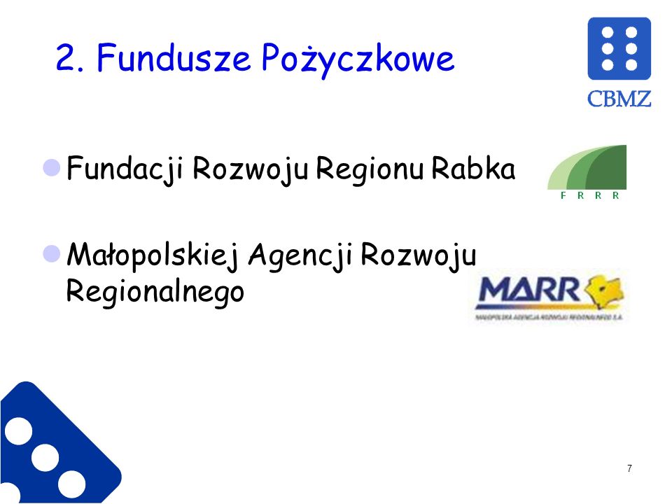 2. Fundusze Pożyczkowe Fundacji Rozwoju Regionu Rabka Małopolskiej Agencji Rozwoju Regionalnego 7
