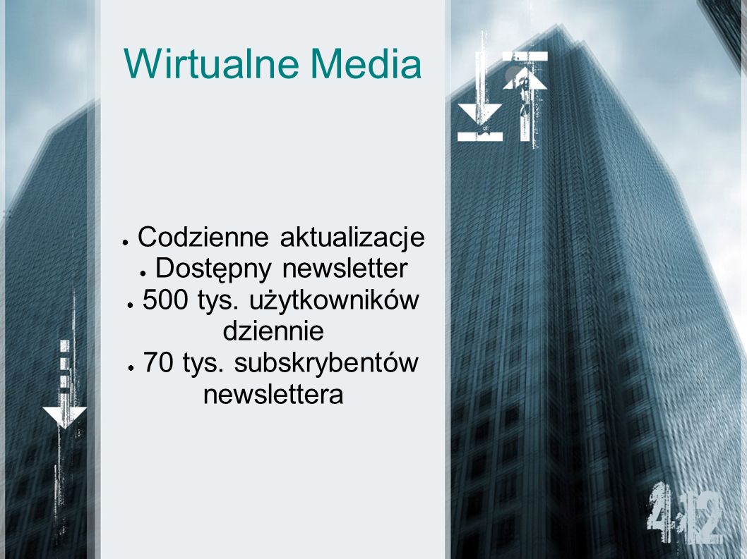 Wirtualne Media Codzienne aktualizacje Dostępny newsletter 500 tys.