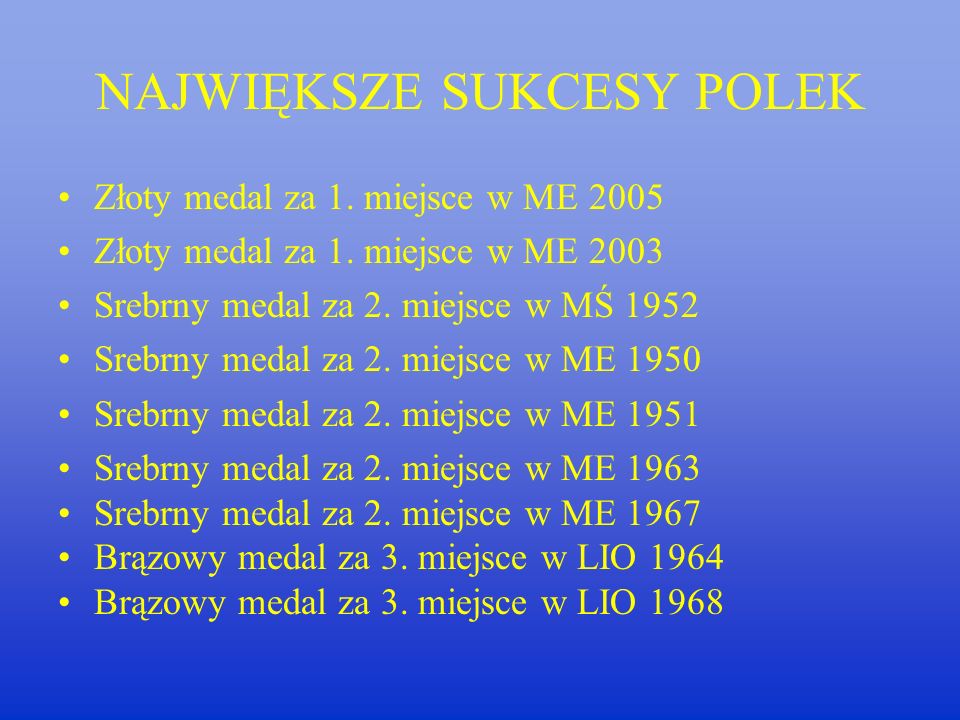 NAJWIEKSZE SUKCESY POLAKÓW Srebrny medal za 2. miejsce w MS 2006 Złoty medal za 1.
