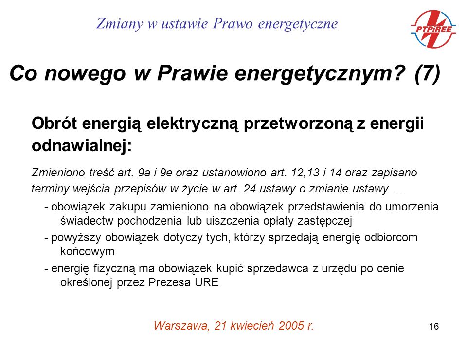 16 Warszawa, 21 kwiecień 2005 r.