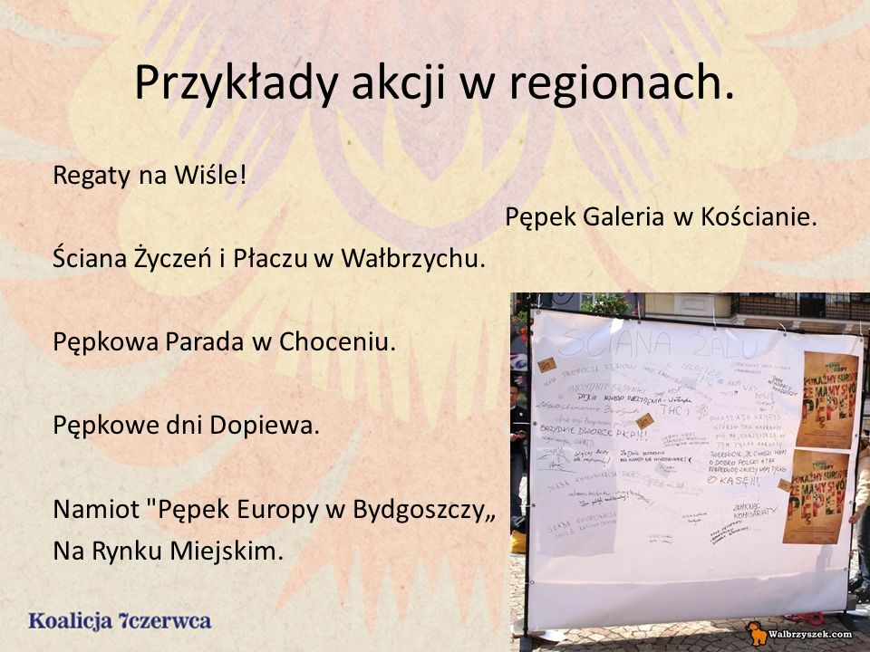 Przykłady akcji w regionach. Regaty na Wiśle. Pępek Galeria w Kościanie.