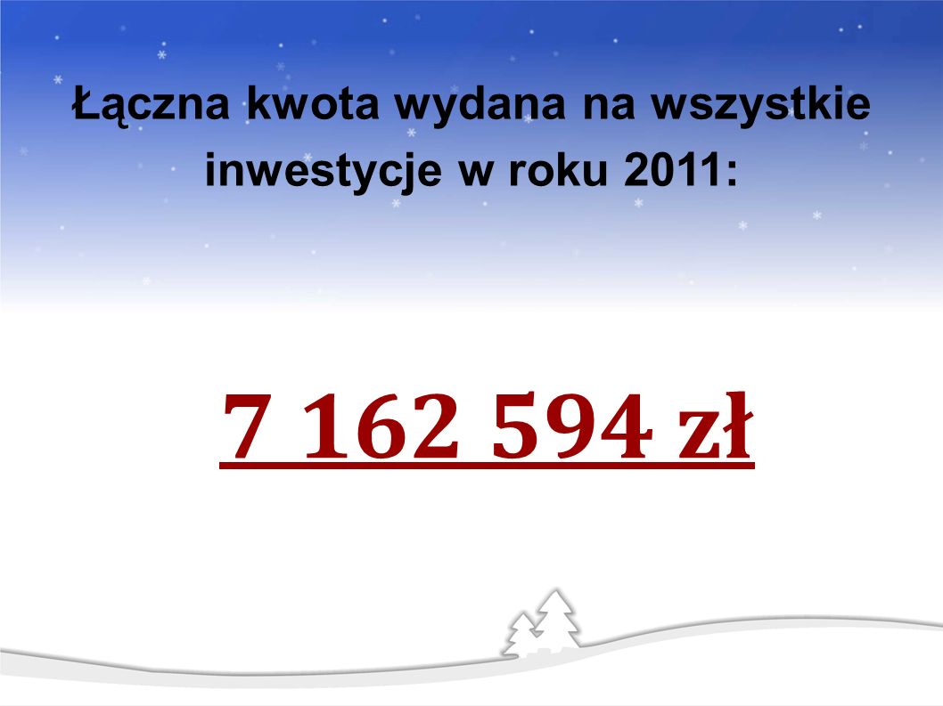 zł Łączna kwota wydana na wszystkie inwestycje w roku 2011:
