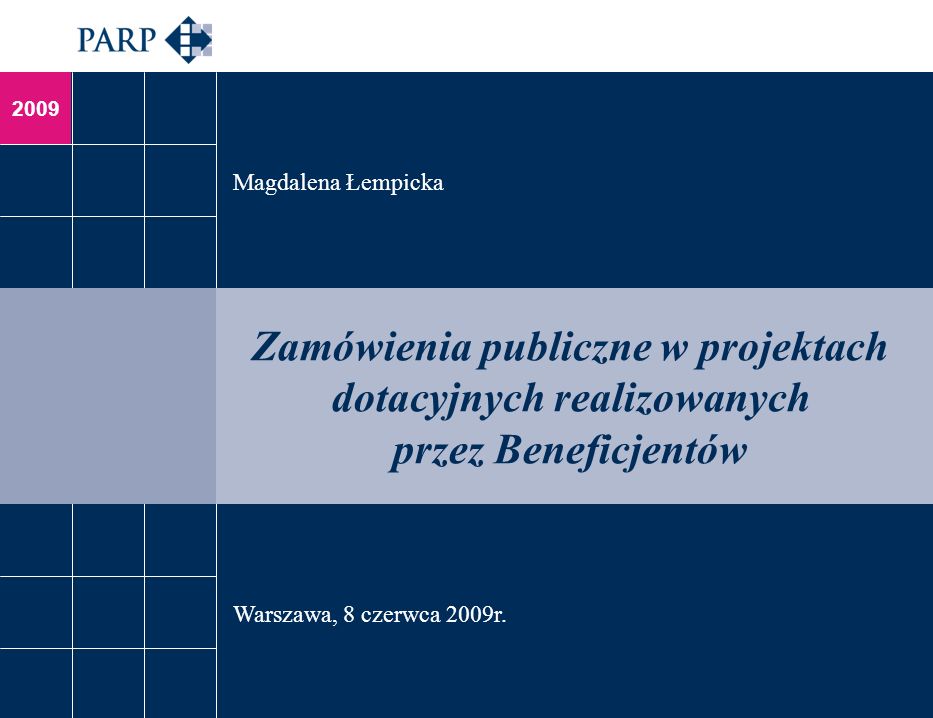 2009 Zamówienia publiczne w projektach dotacyjnych realizowanych przez Beneficjentów Magdalena Łempicka Warszawa, 8 czerwca 2009r.