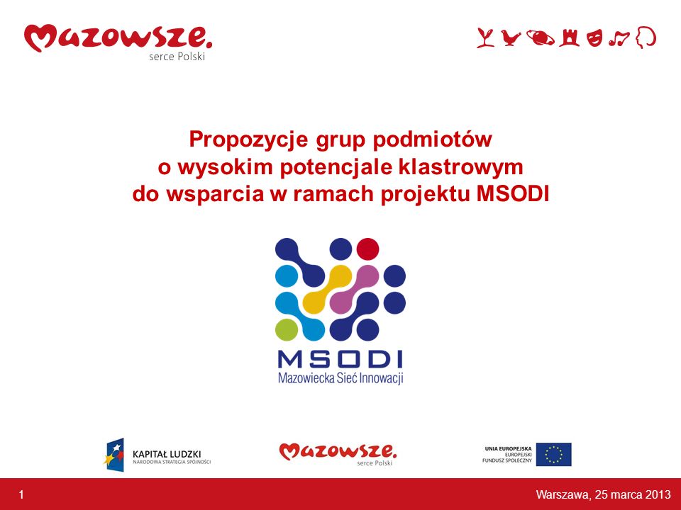 Propozycje grup podmiotów o wysokim potencjale klastrowym do wsparcia w ramach projektu MSODI Warszawa, 25 marca