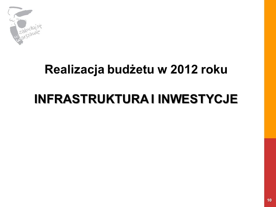 10 Realizacja budżetu w 2012 roku INFRASTRUKTURA I INWESTYCJE