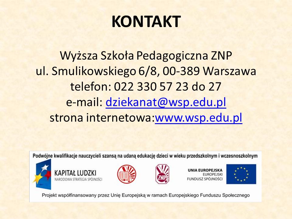 KONTAKT Wyższa Szkoła Pedagogiczna ZNP ul.