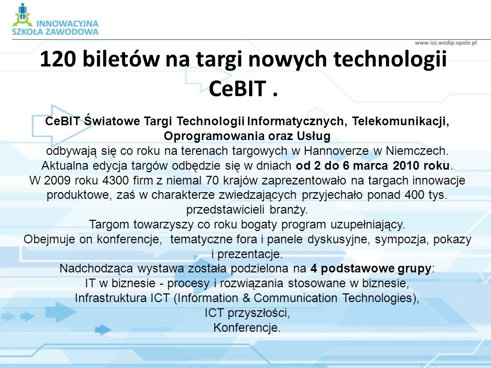120 biletów na targi nowych technologii CeBIT.