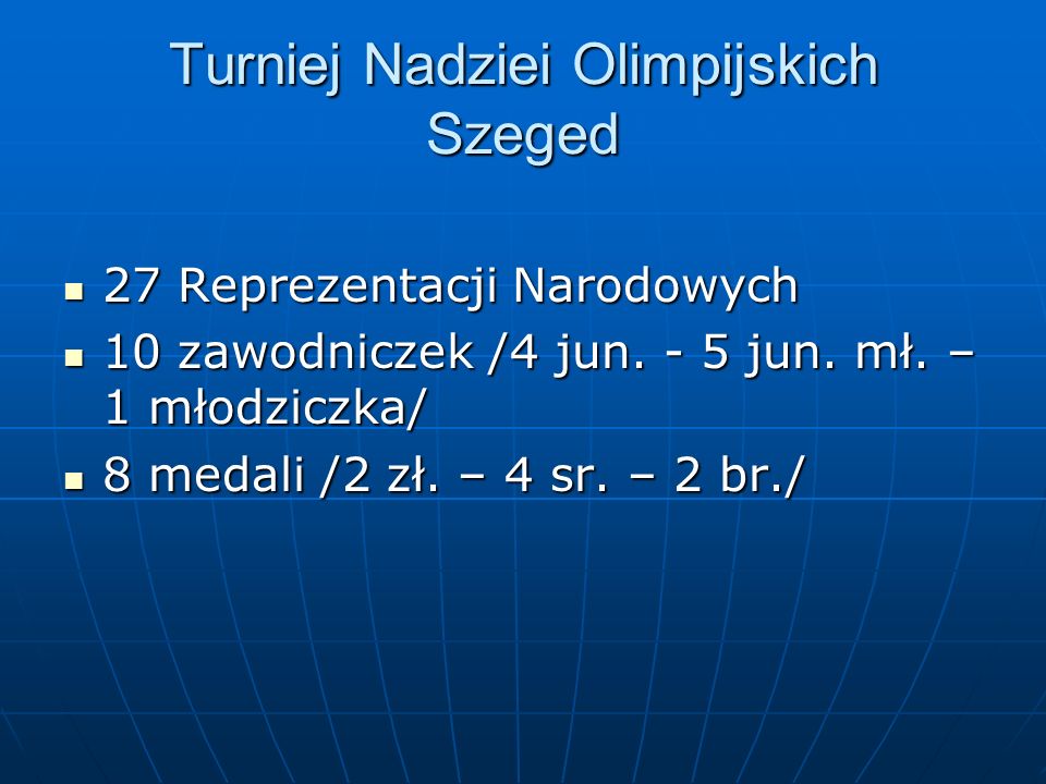 Turniej Nadziei Olimpijskich Szeged 27 Reprezentacji Narodowych 27 Reprezentacji Narodowych 10 zawodniczek /4 jun.