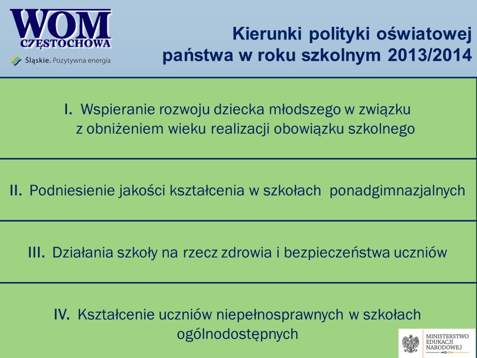 Kierunki polityki oświatowej państwa w roku szkolnym 2013/2014 I.