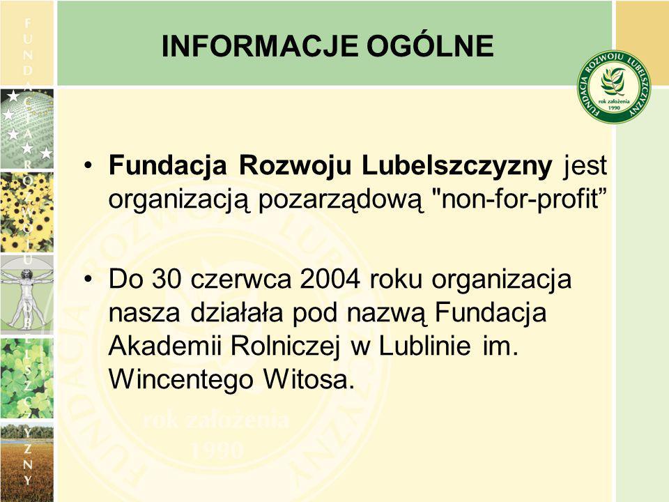 Fundacja Rozwoju Lubelszczyzny jest organizacją pozarządową non-for-profit Do 30 czerwca 2004 roku organizacja nasza działała pod nazwą Fundacja Akademii Rolniczej w Lublinie im.