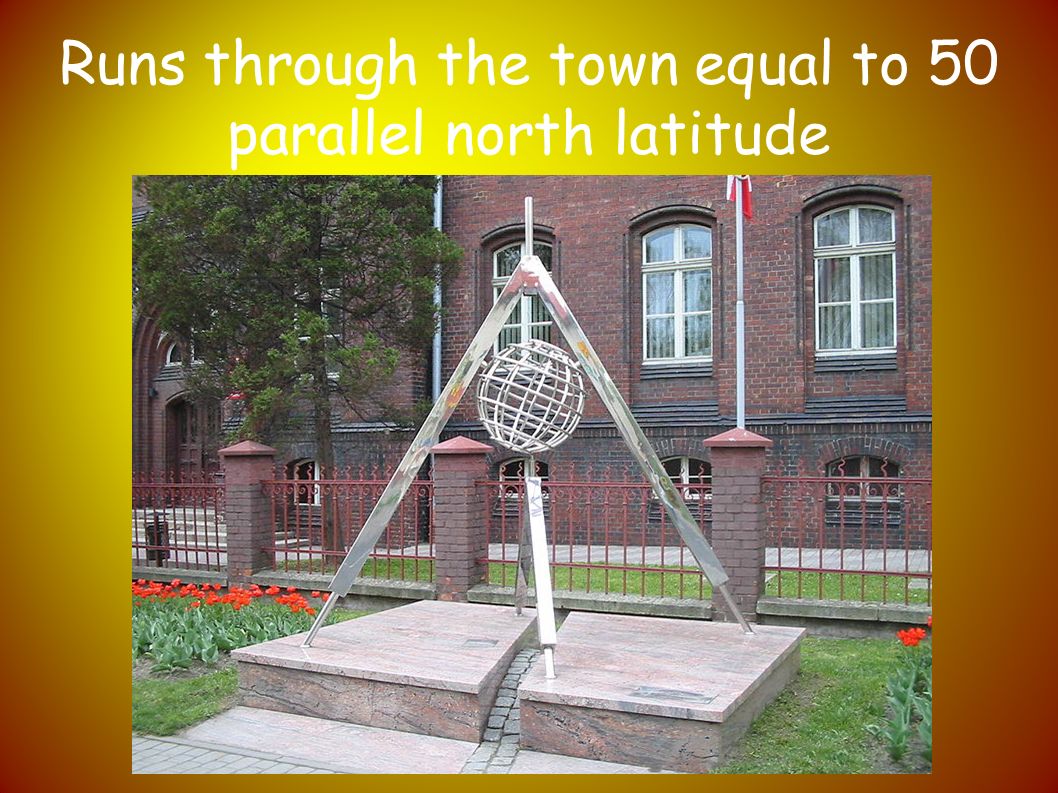 Runs through the town equal to 50 parallel north latitude