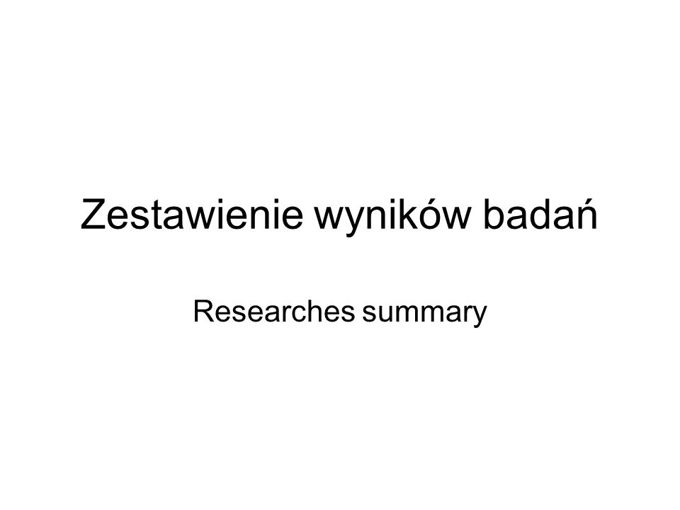 Zestawienie wyników badań Researches summary
