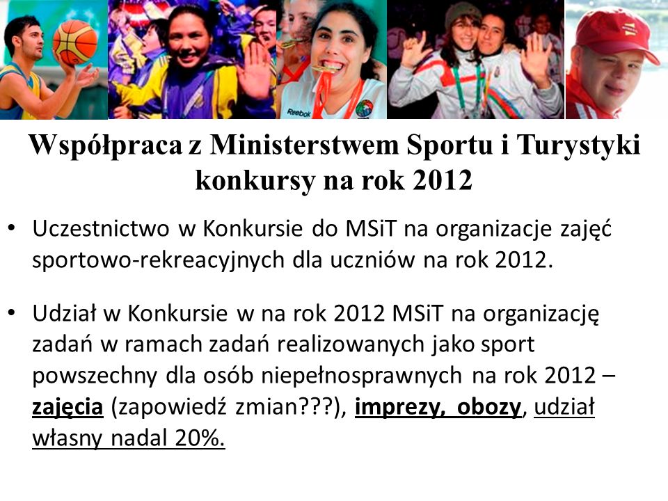 Uczestnictwo w Konkursie do MSiT na organizacje zajęć sportowo-rekreacyjnych dla uczniów na rok 2012.