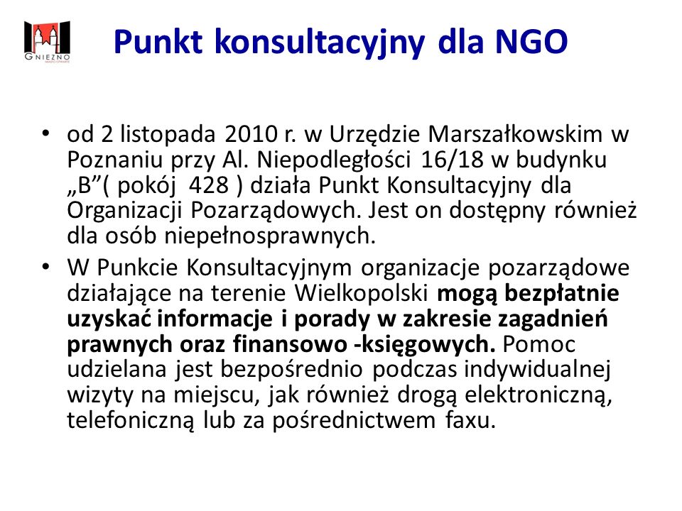 Punkt konsultacyjny dla NGO od 2 listopada 2010 r.