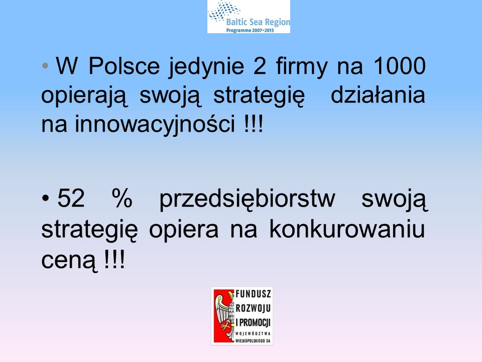 W Polsce jedynie 2 firmy na 1000 opierają swoją strategię działania na innowacyjności !!.