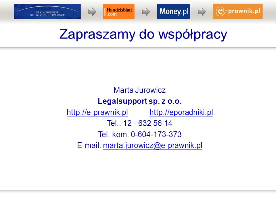 Zapraszamy do współpracy Marta Jurowicz Legalsupport sp.