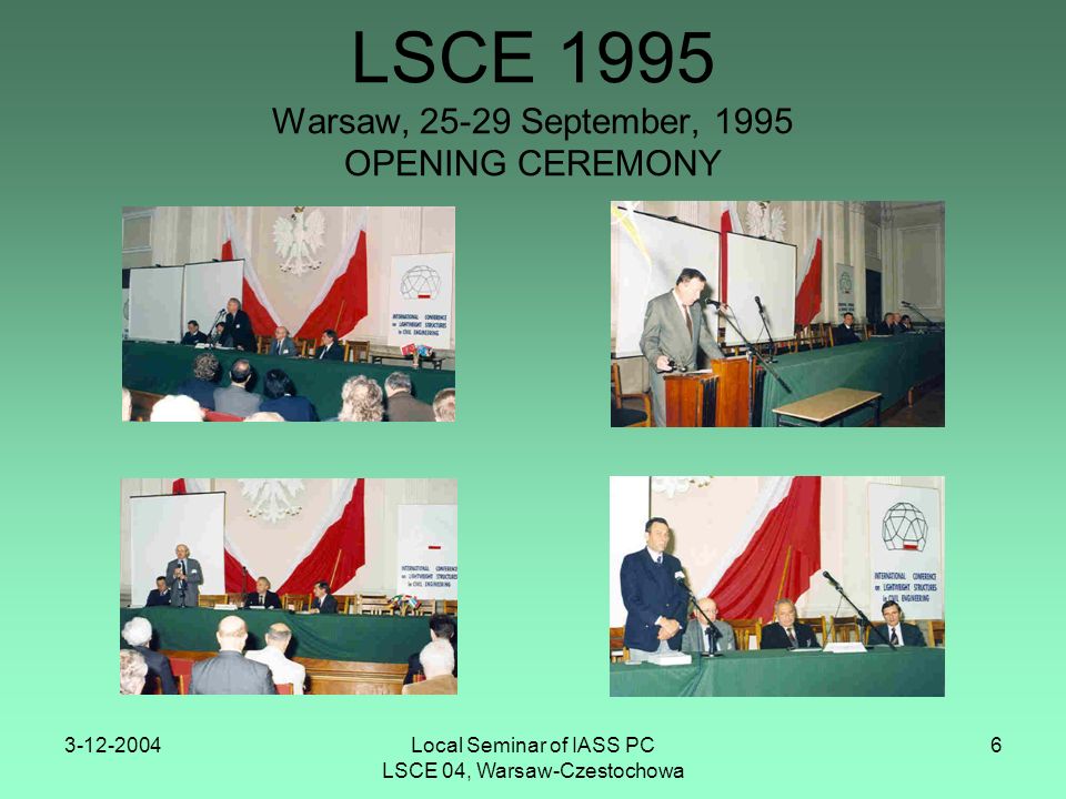 Local Seminar of IASS PC LSCE 04, Warsaw-Czestochowa 6 LSCE 1995 Warsaw, September, 1995 OPENING CEREMONY