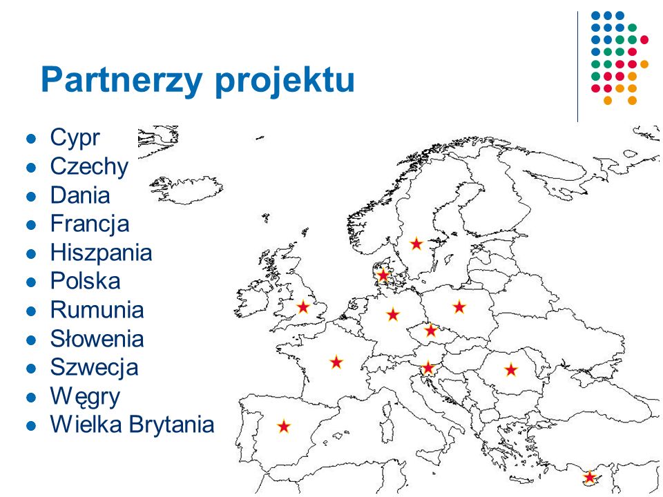 Partnerzy projektu Cypr Czechy Dania Francja Hiszpania Polska Rumunia Słowenia Szwecja Węgry Wielka Brytania
