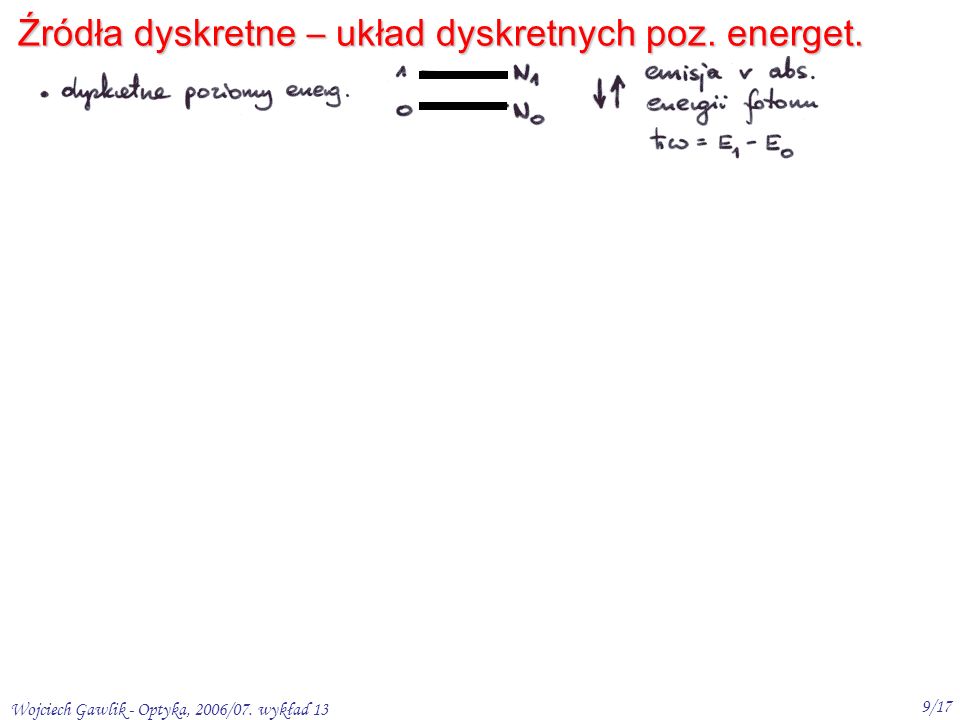Wojciech Gawlik - Optyka, 2006/07. wykład 13 9/17 Źródła dyskretne – układ dyskretnych poz.