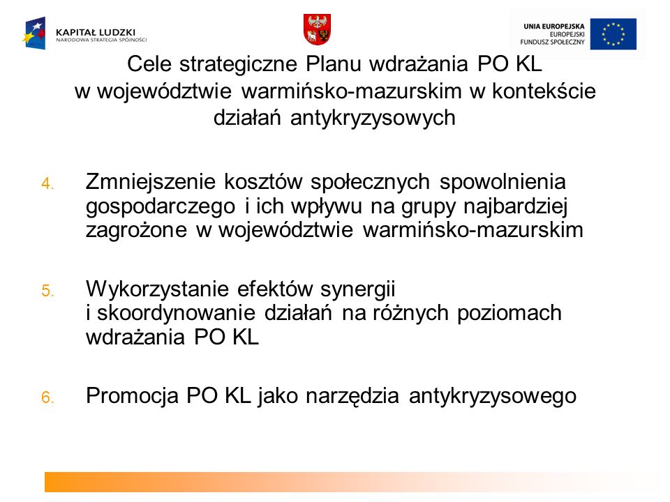 Cele strategiczne Planu wdrażania PO KL w województwie warmińsko-mazurskim w kontekście działań antykryzysowych 4.