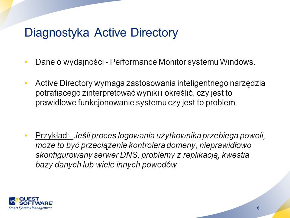 8 Diagnostyka Active Directory Dane o wydajności - Performance Monitor systemu Windows.