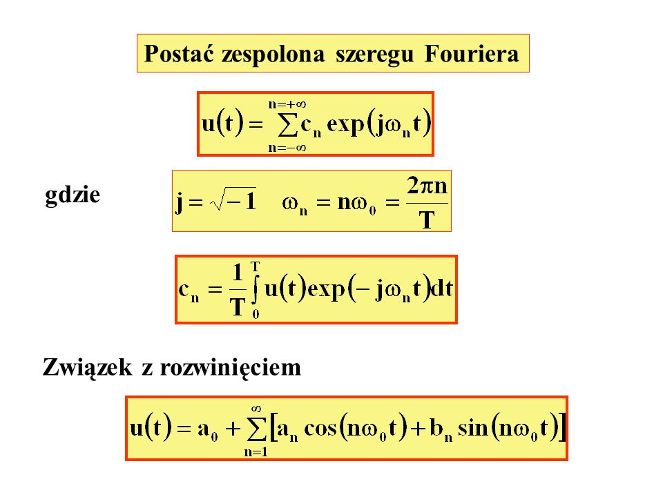 Postać zespolona szeregu Fouriera gdzie Związek z rozwinięciem