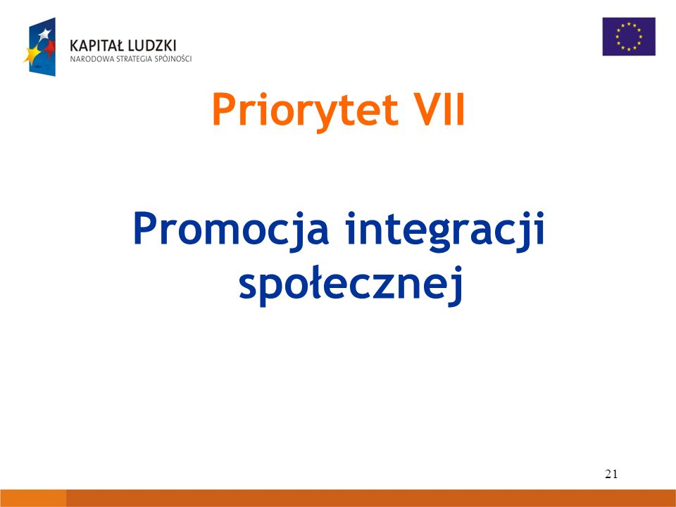 21 Priorytet VII Promocja integracji społecznej