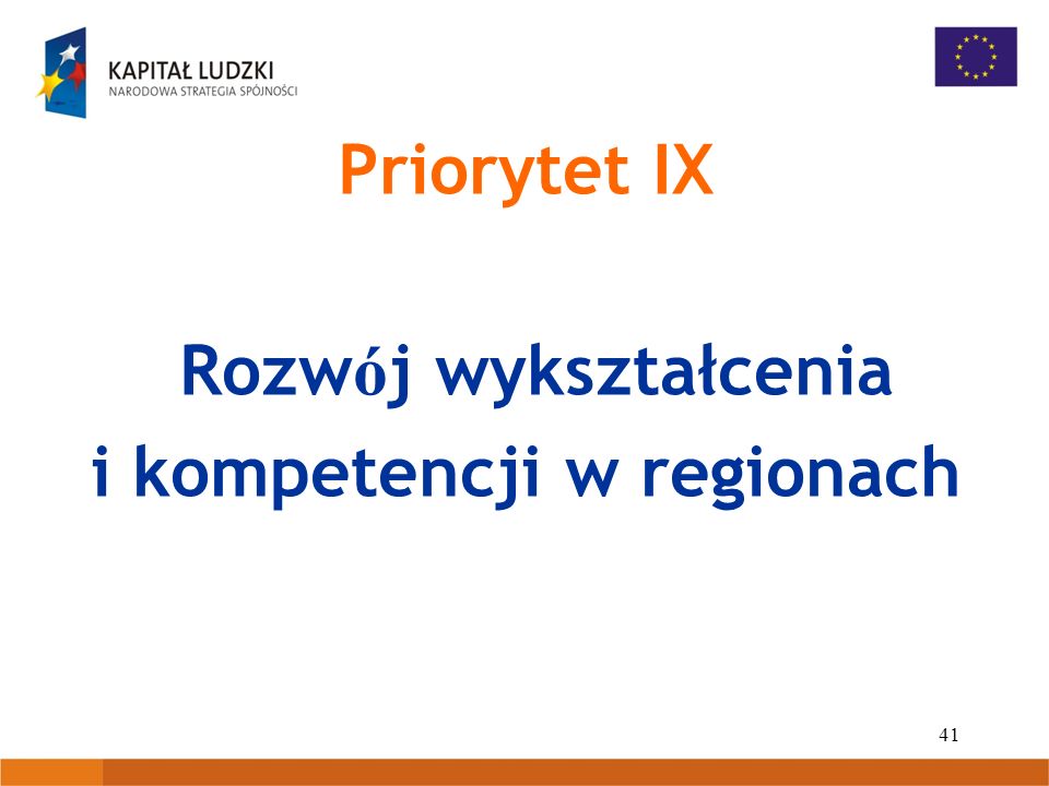 41 Priorytet IX Rozw ó j wykształcenia i kompetencji w regionach