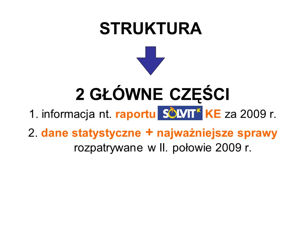 STRUKTURA 2 GŁÓWNE CZĘŚCI 1. informacja nt. raportu SOLVIT KE za 2009 r.