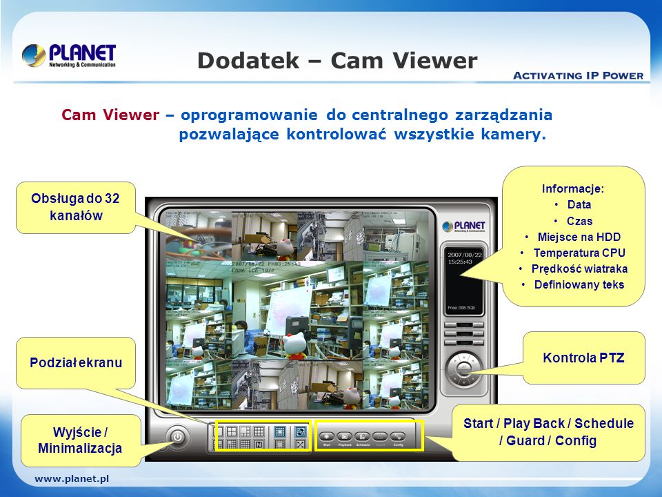 Dodatek – Cam Viewer Cam Viewer – oprogramowanie do centralnego zarządzania pozwalające kontrolować wszystkie kamery.
