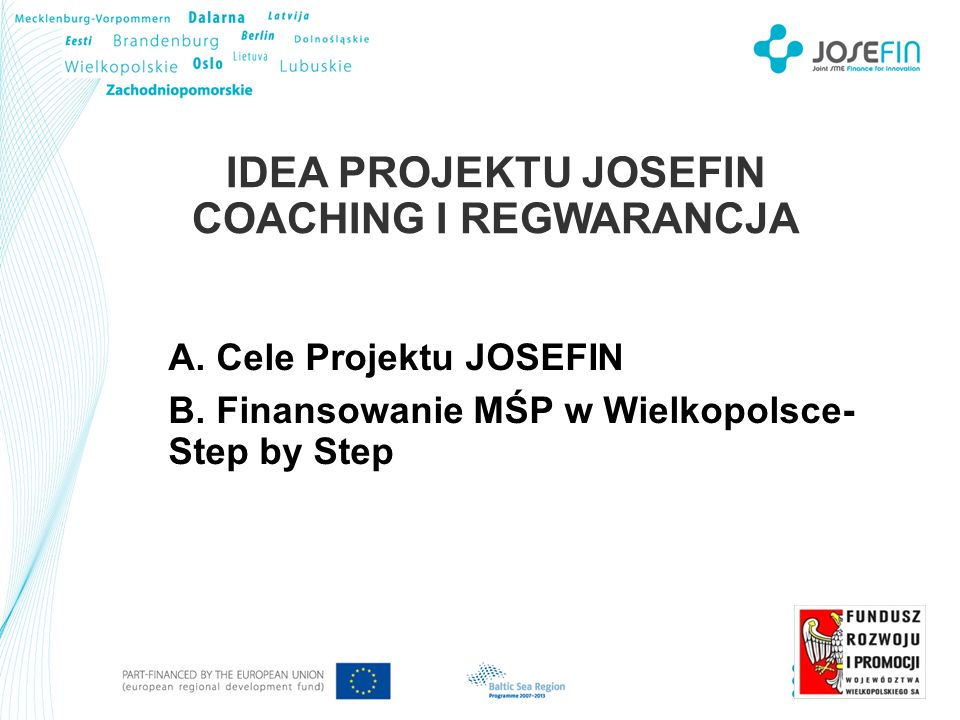 IDEA PROJEKTU JOSEFIN COACHING I REGWARANCJA A. Cele Projektu JOSEFIN B.