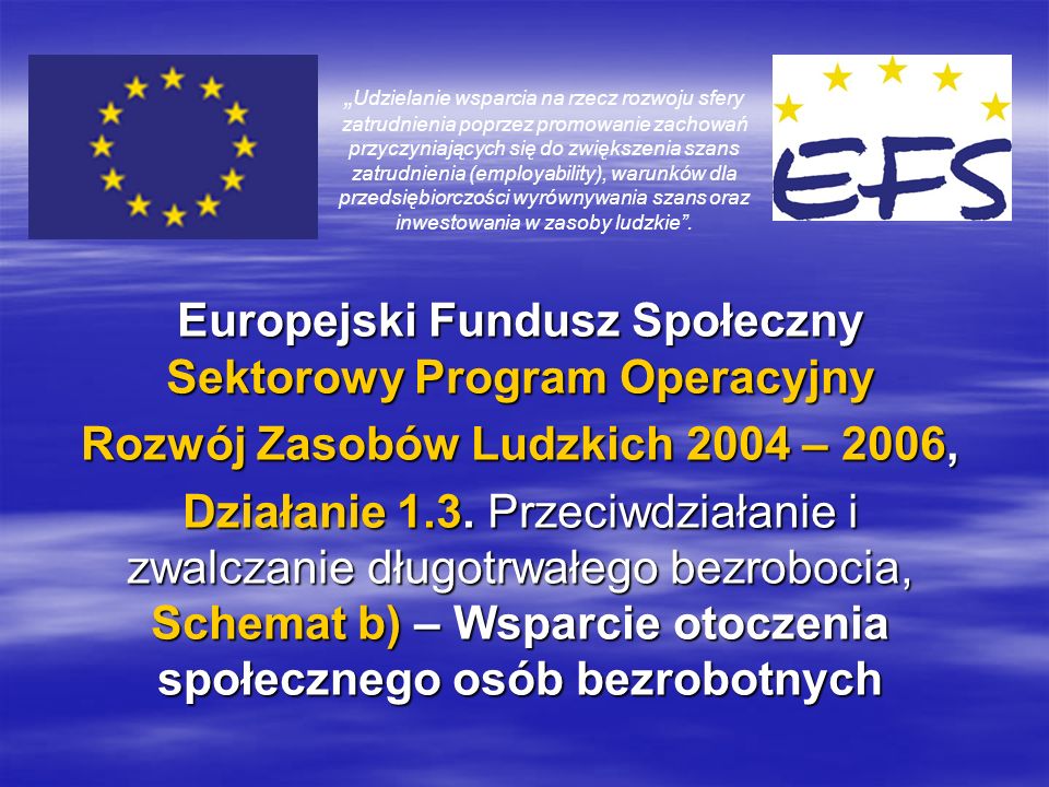 Europejski Fundusz Społeczny Sektorowy Program Operacyjny Rozwój Zasobów Ludzkich 2004 – 2006, Działanie 1.3.