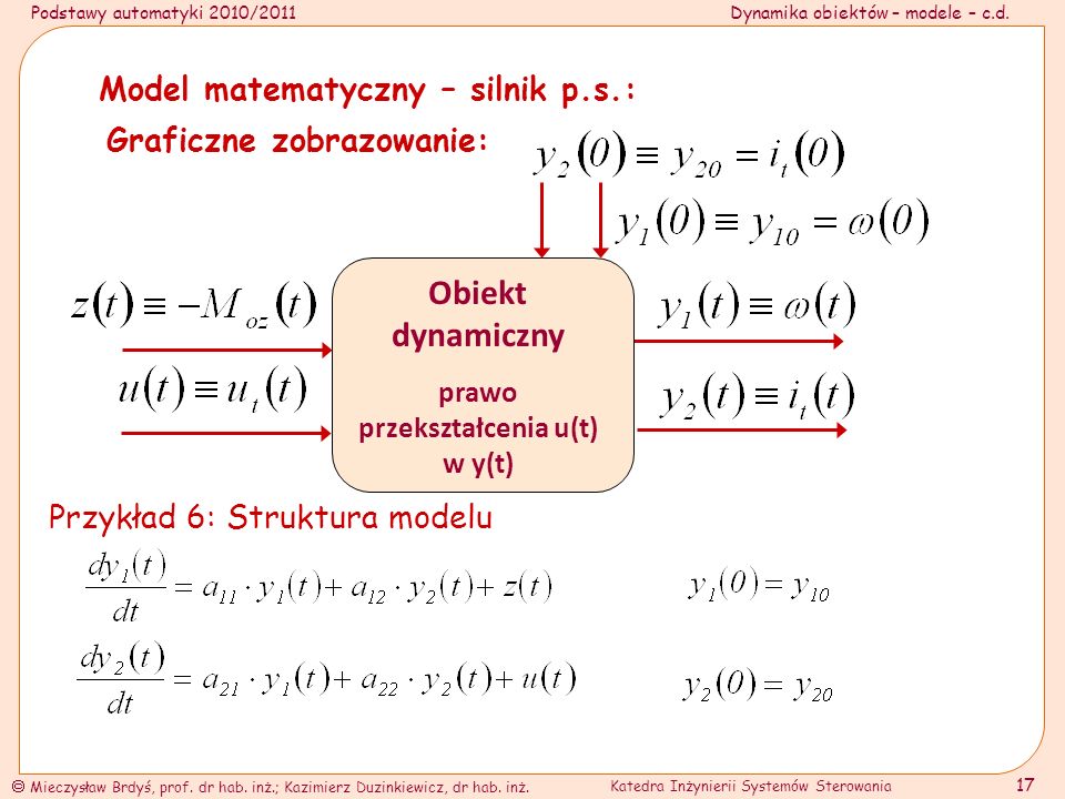 Podstawy automatyki 2010/2011Dynamika obiektów – modele – c.d.