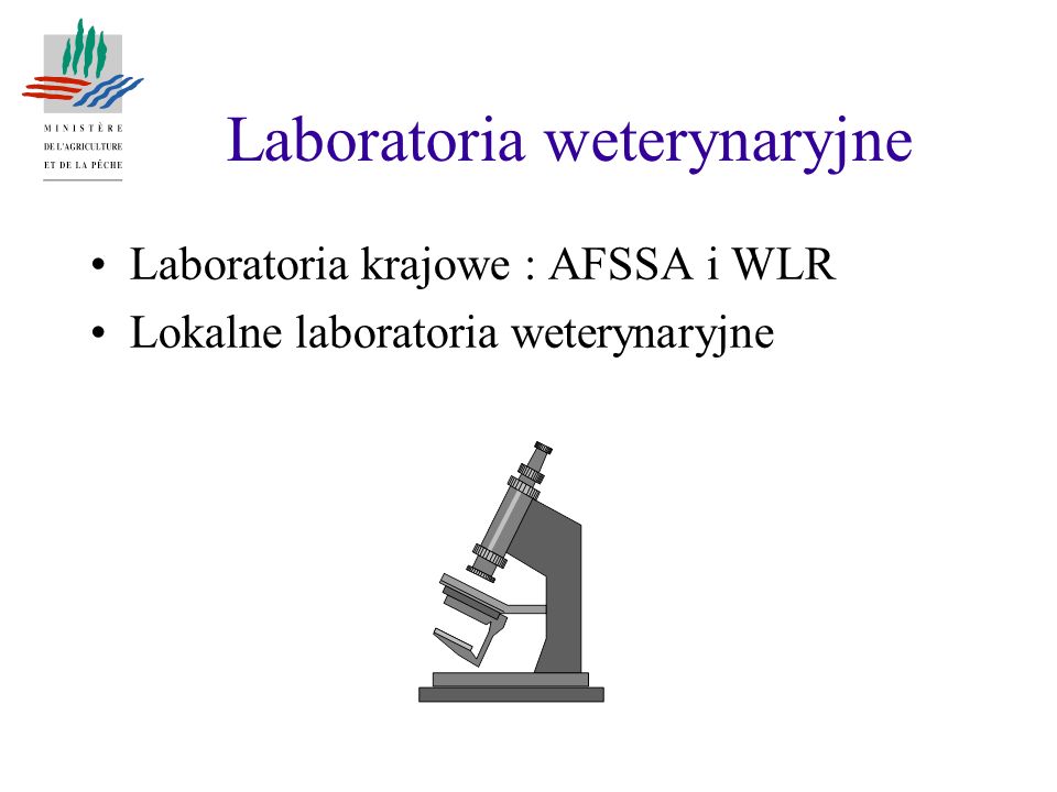 Laboratoria weterynaryjne Laboratoria krajowe : AFSSA i WLR Lokalne laboratoria weterynaryjne