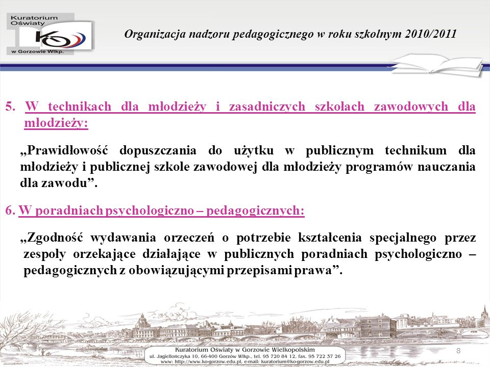 Organizacja nadzoru pedagogicznego w roku szkolnym 2010/