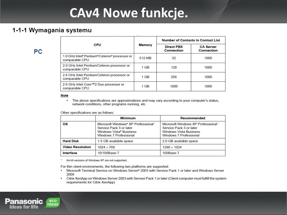 1-1-1 Wymagania systemu PC CAv4 Nowe funkcje.