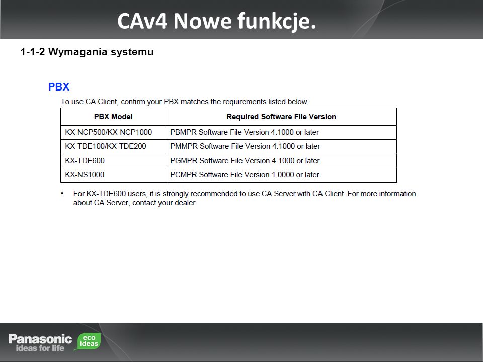 1-1-2 Wymagania systemu CAv4 Nowe funkcje.