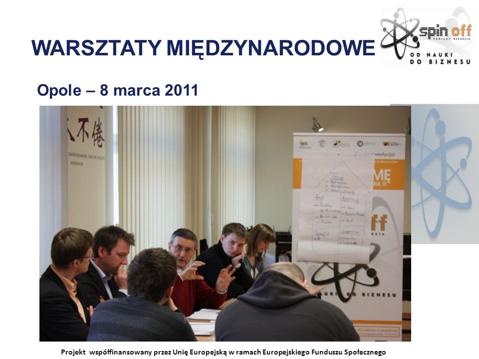 Projekt współfinansowany przez Unię Europejską w ramach Europejskiego Funduszu Społecznego WARSZTATY MIĘDZYNARODOWE Opole – 8 marca 2011
