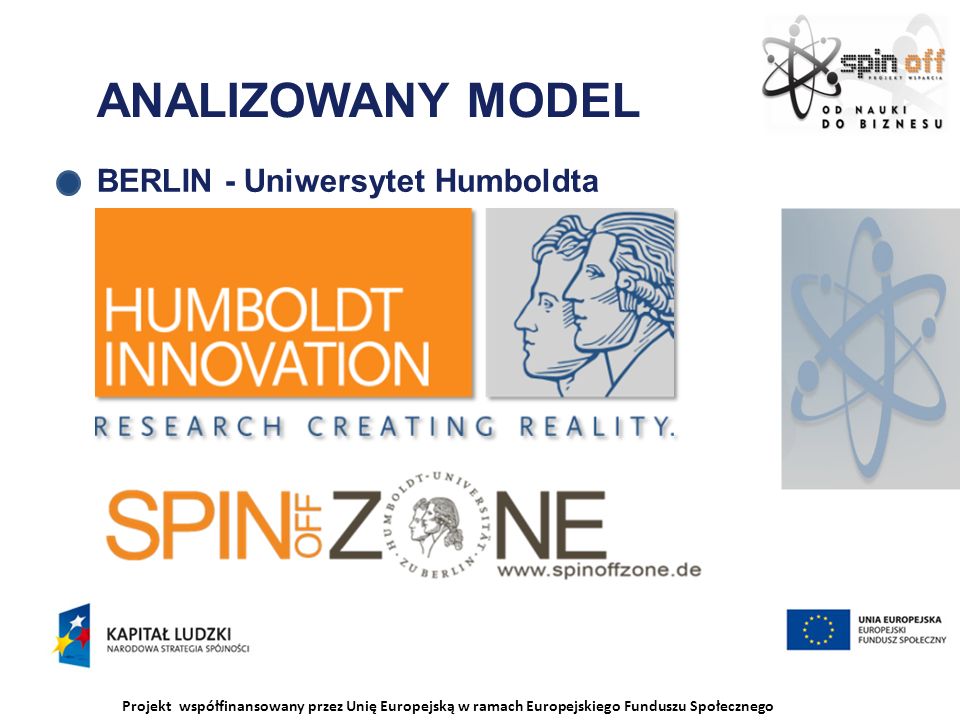Projekt współfinansowany przez Unię Europejską w ramach Europejskiego Funduszu Społecznego ANALIZOWANY MODEL BERLIN - Uniwersytet Humboldta