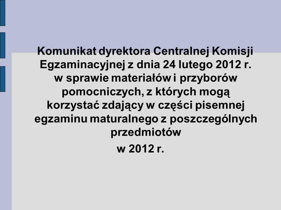 Komunikat dyrektora Centralnej Komisji Egzaminacyjnej z dnia 24 lutego 2012 r.