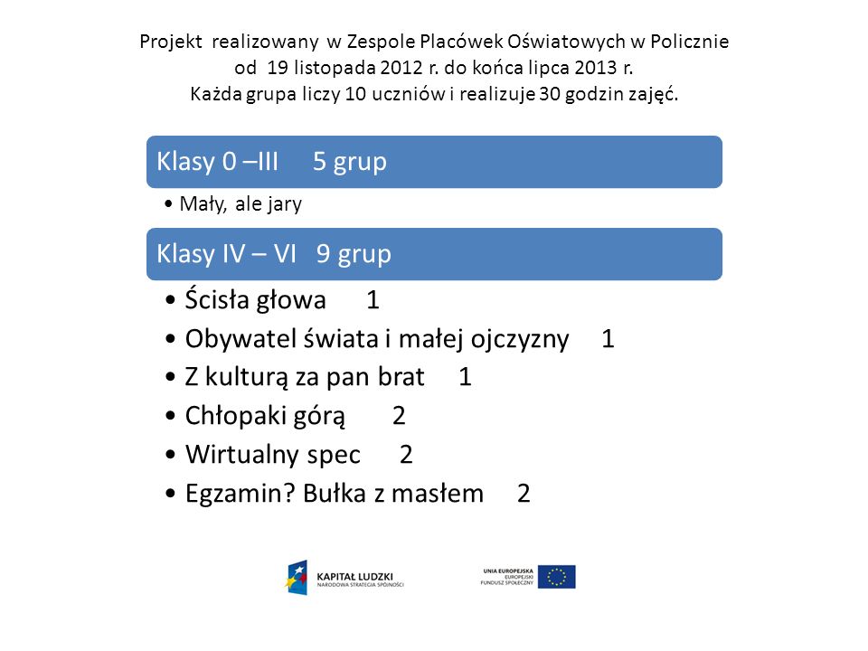 Projekt realizowany w Zespole Placówek Oświatowych w Policznie od 19 listopada 2012 r.