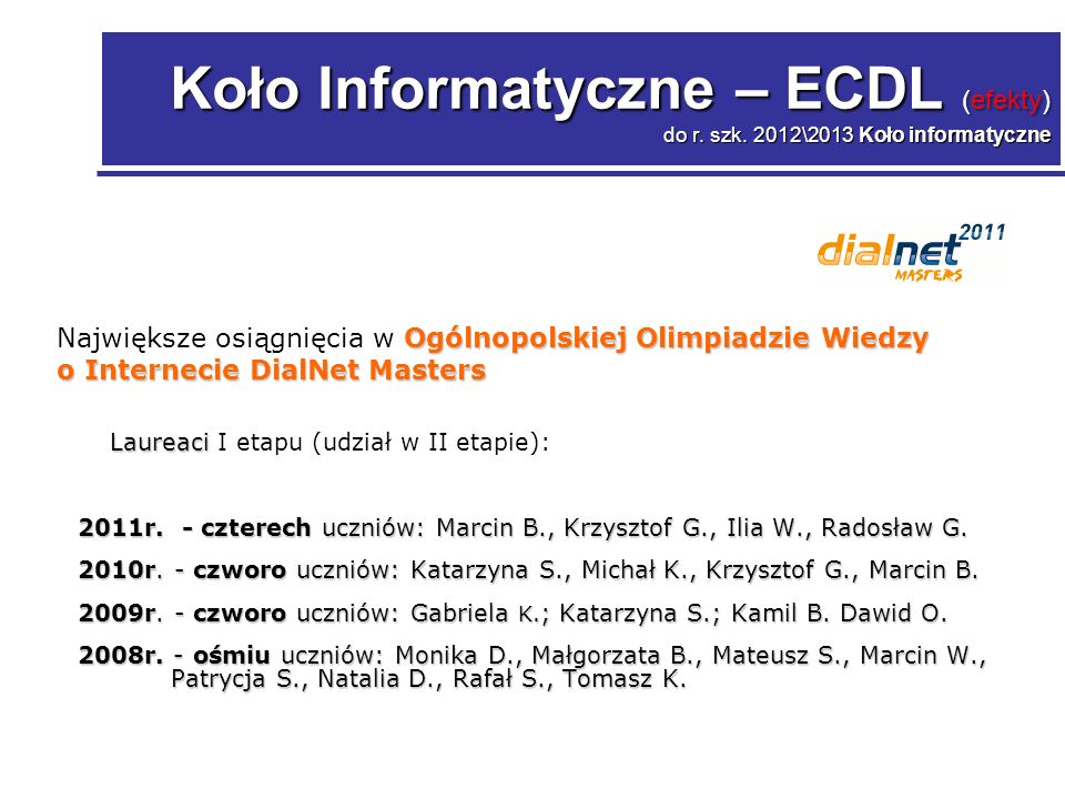 Koło Informatyczne – ECDL (efekty) do r. szk.