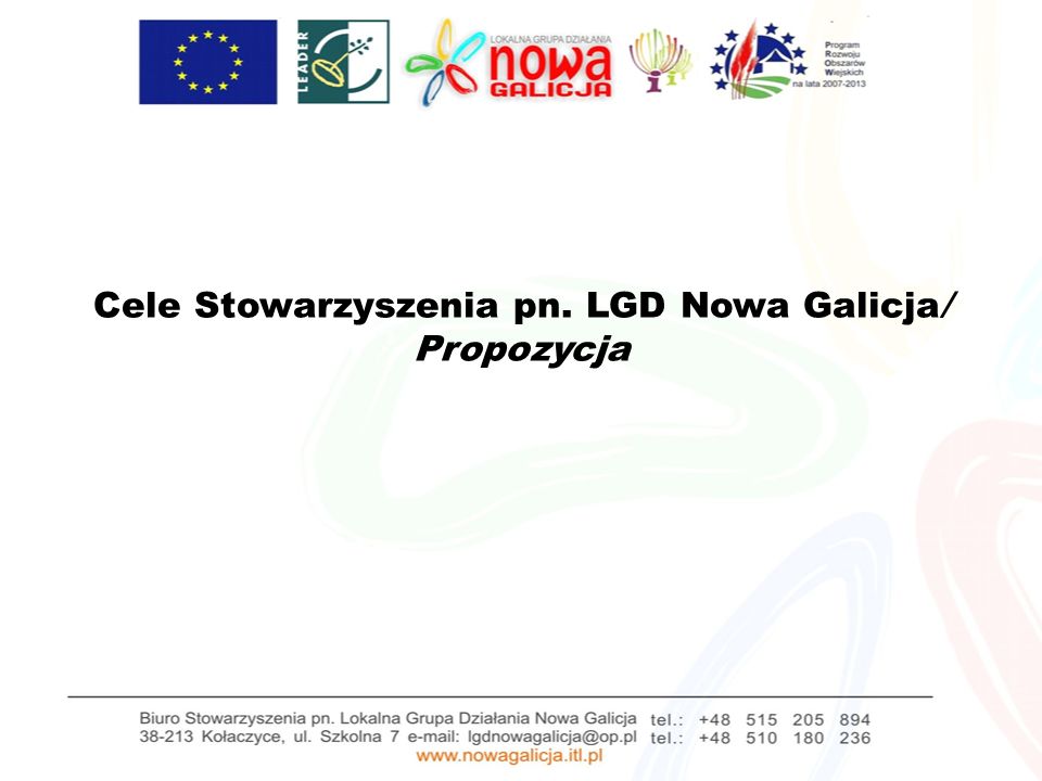 Cele Stowarzyszenia pn. LGD Nowa Galicja/ Propozycja