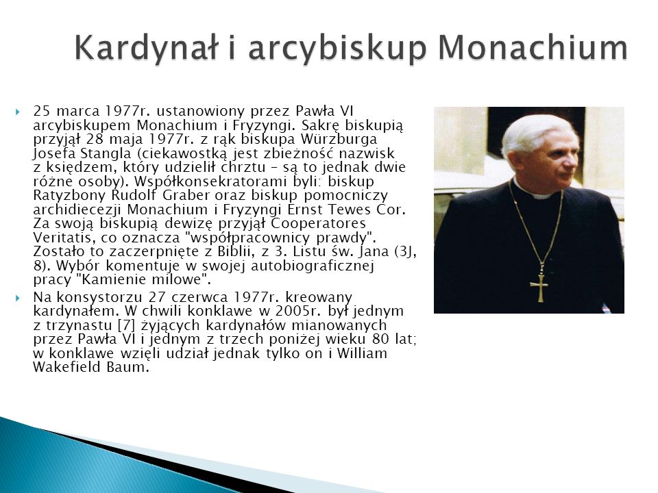 Kardynał i arcybiskup Monachium 25 marca 1977r.