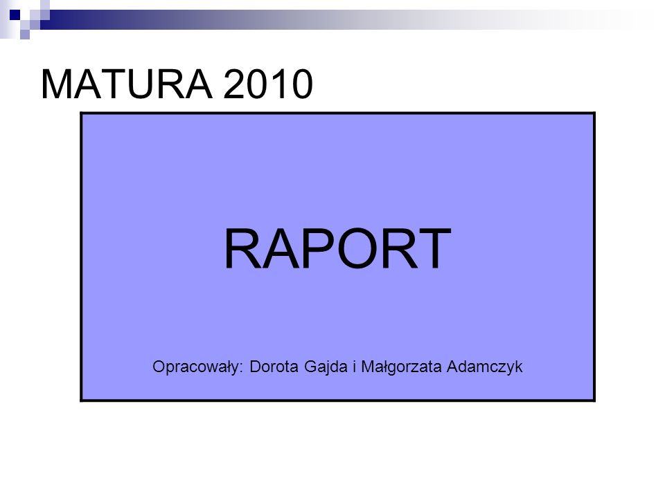 MATURA 2010 RAPORT Opracowały: Dorota Gajda i Małgorzata Adamczyk