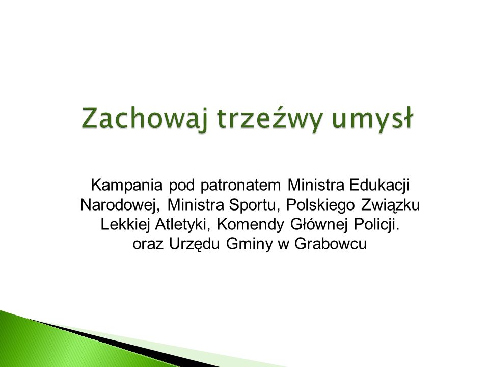 Kampania pod patronatem Ministra Edukacji Narodowej, Ministra Sportu, Polskiego Związku Lekkiej Atletyki, Komendy Głównej Policji.