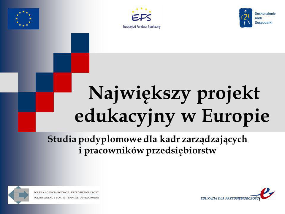 1 Największy projekt edukacyjny w Europie Studia podyplomowe dla kadr zarządzających i pracowników przedsiębiorstw