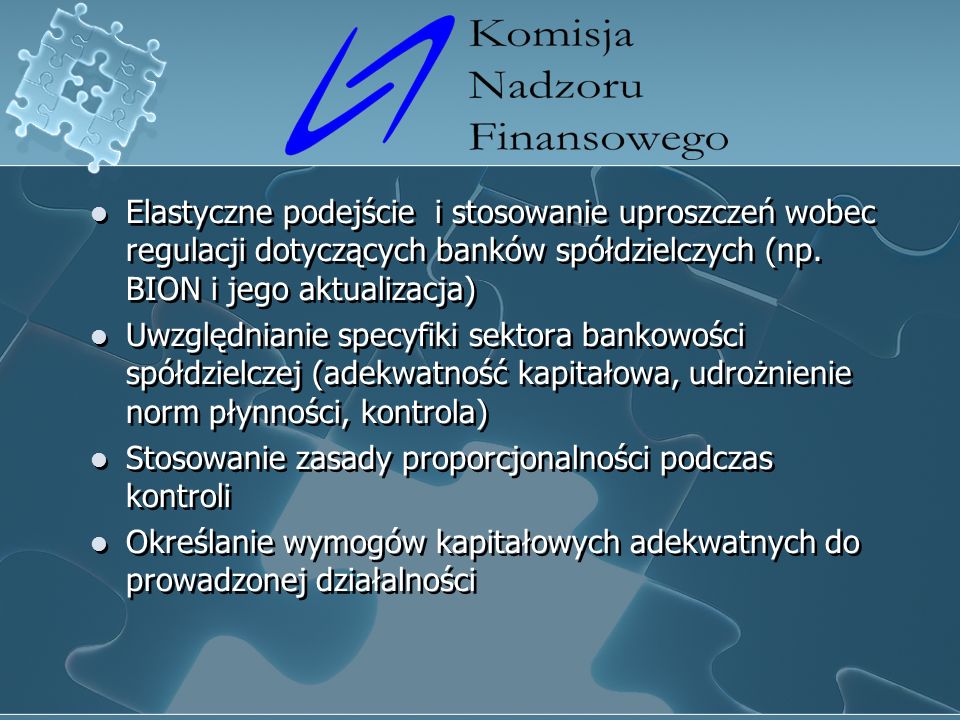 Elastyczne podejście i stosowanie uproszczeń wobec regulacji dotyczących banków spółdzielczych (np.