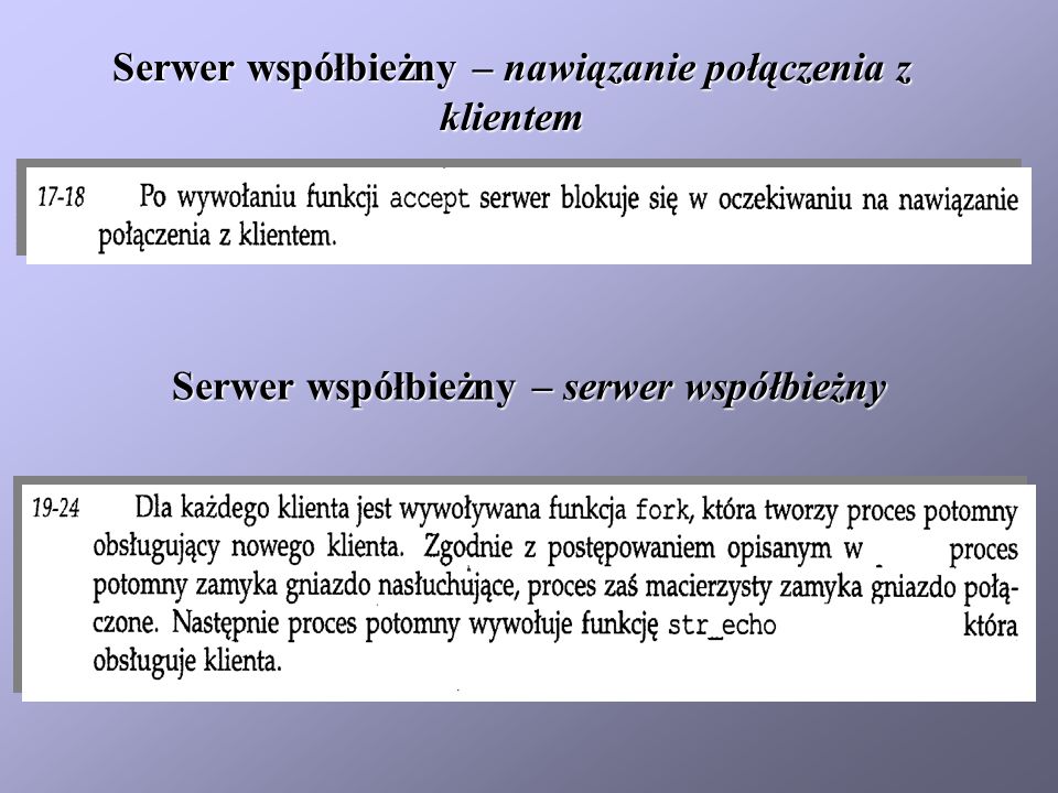 Serwer współbieżny – serwer współbieżny Serwer współbieżny – nawiązanie połączenia z klientem